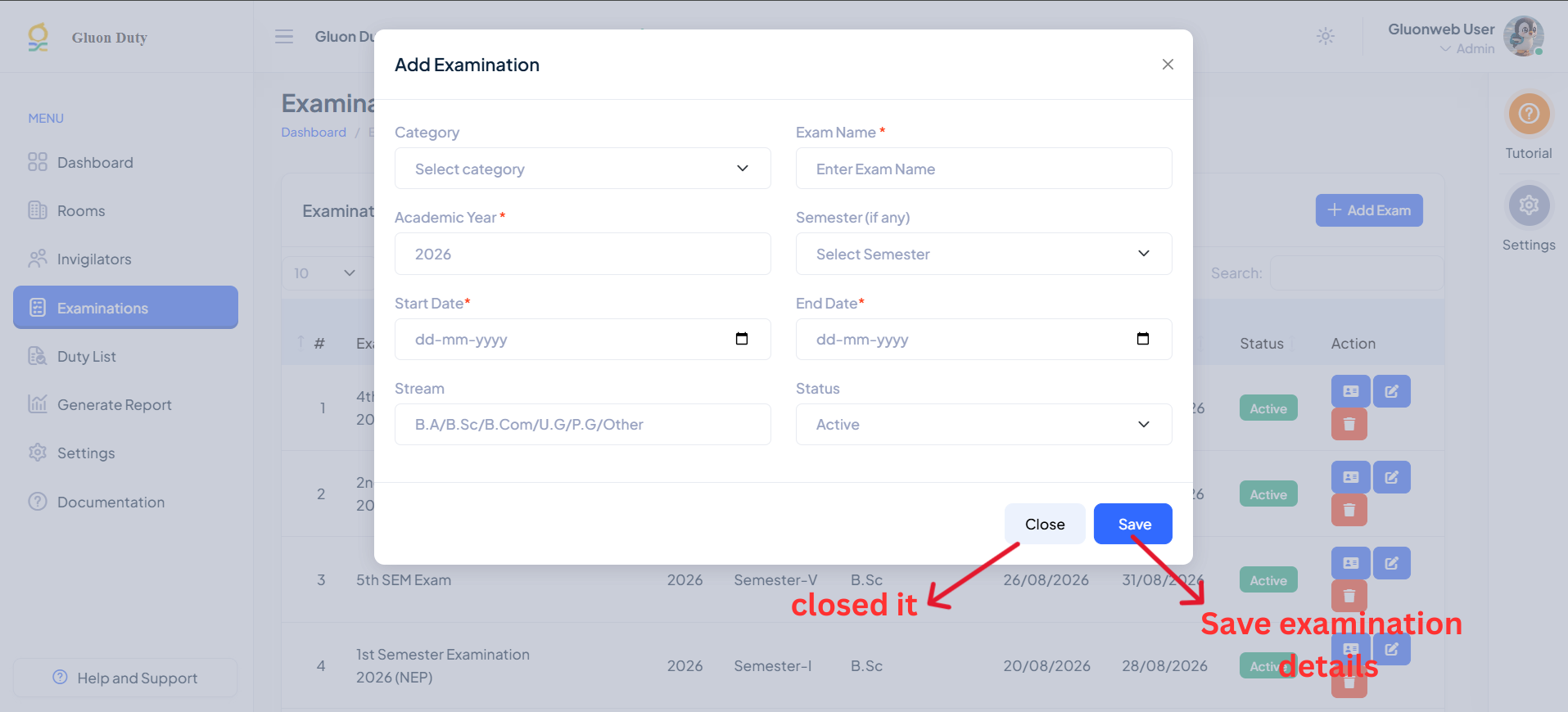 Add Examination Form