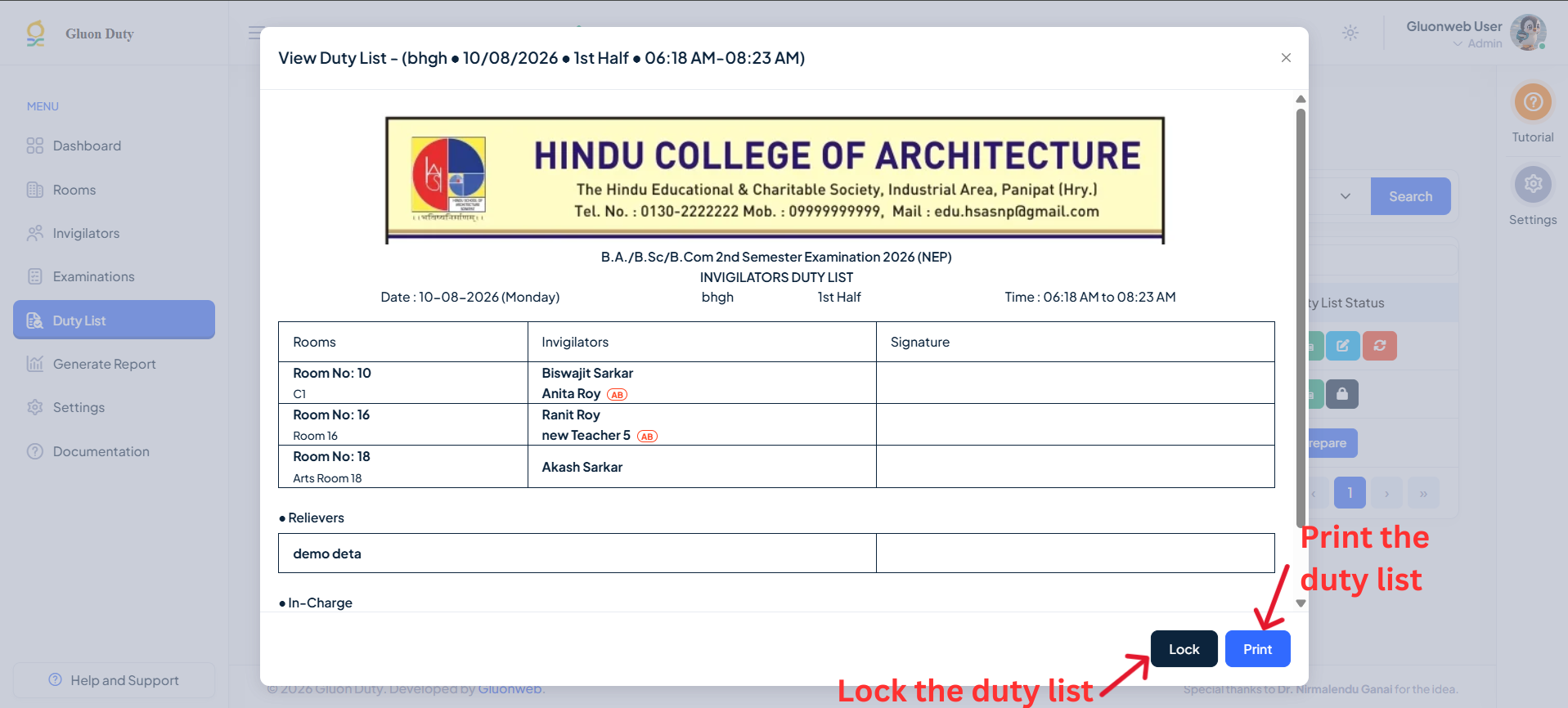 Print Duty List