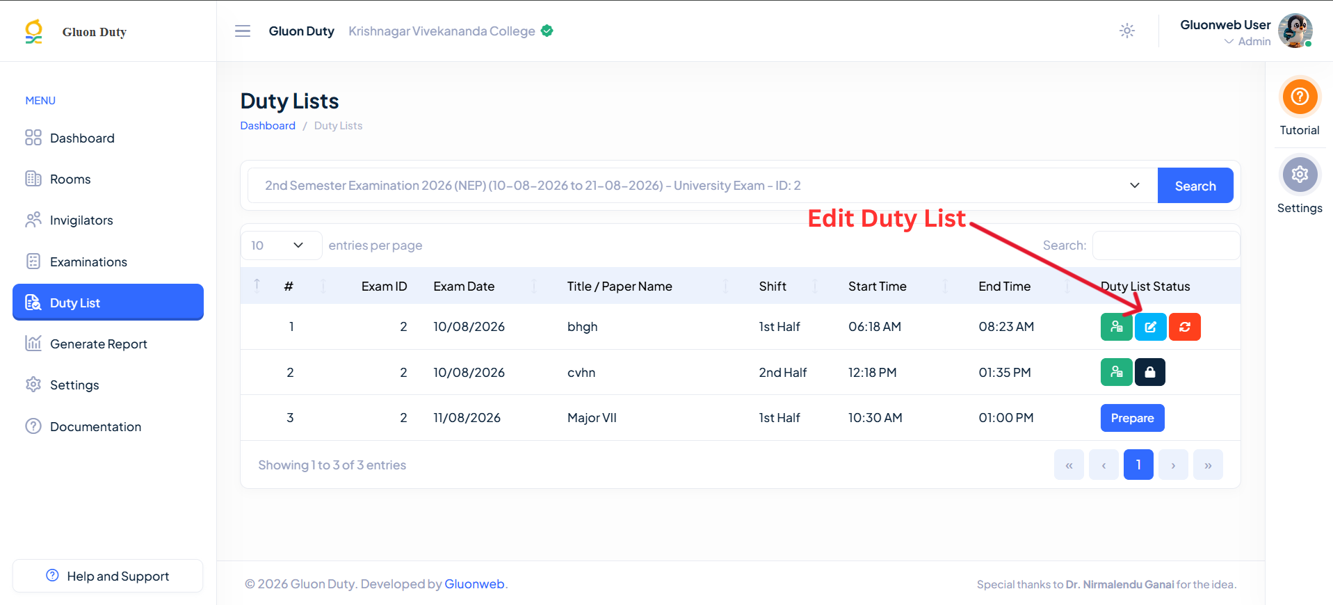 Duty List Edit