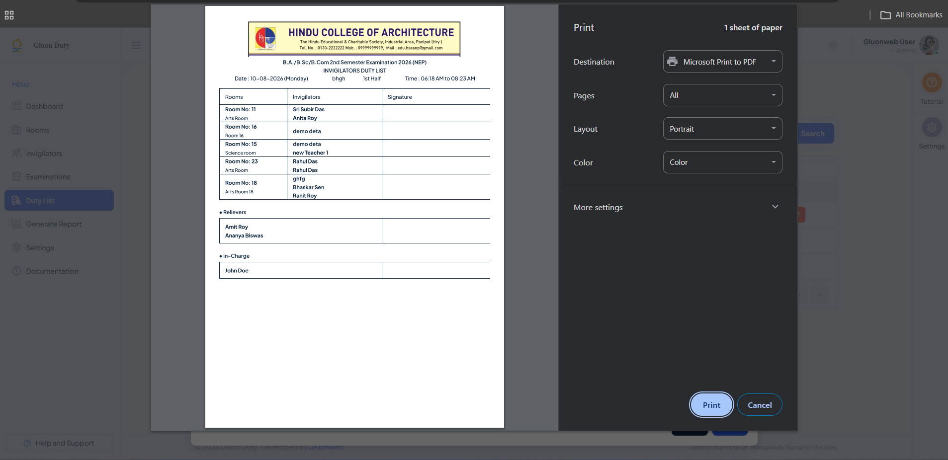 Duty List PDF