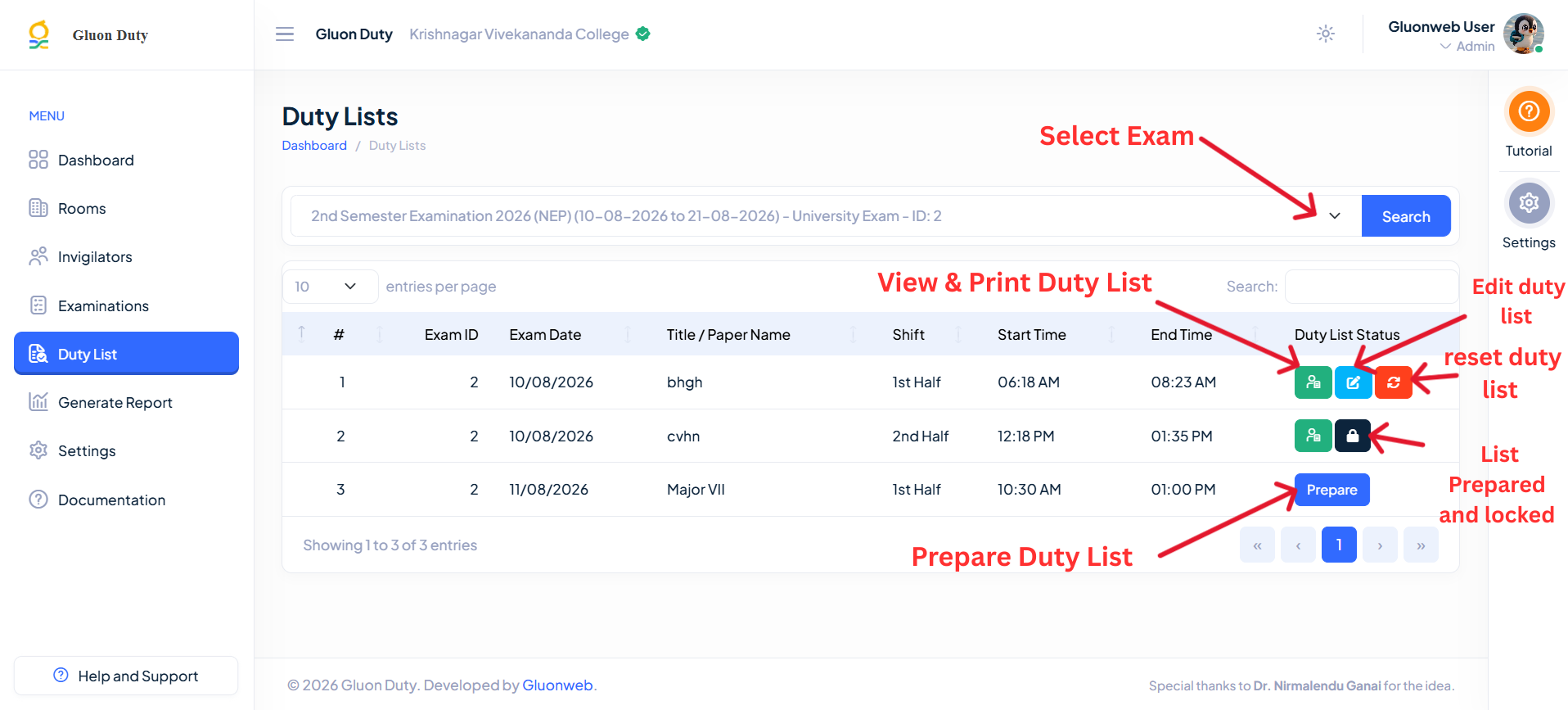 Duty List Dashboard