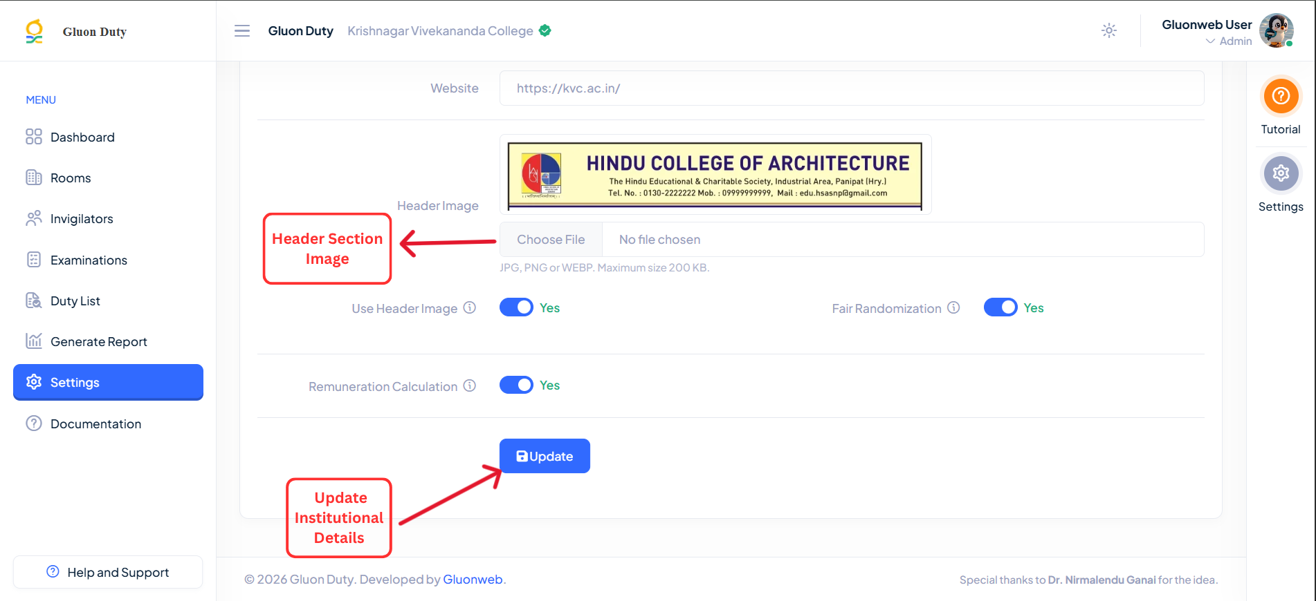 Header Image Settings